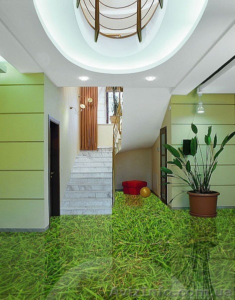 Травяное поле в 3D полу делает комнату уютной и очень красивой